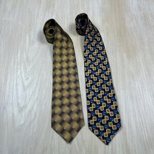 Supersmart 100% Silk Men's Tie Bundle of 2 Blue Yellow Necktie Preppy Business
